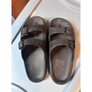 BCBG Black Two Strap Buckle Slides Sandals Comfort Casual Shoes